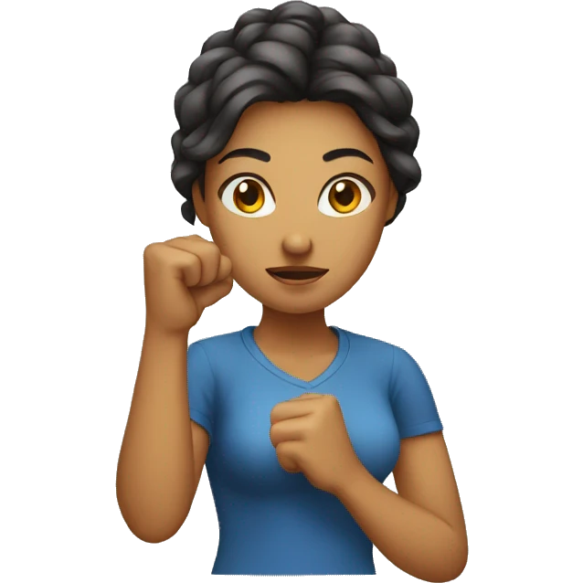 Woman holding her fist in the air with a determined expression emoji
