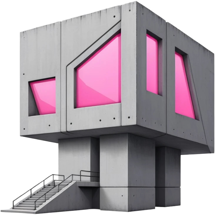Gray concrete structure with single pink light, brutalist architecture emoji