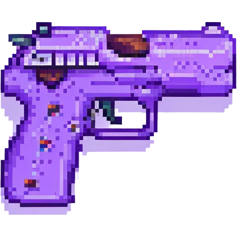 purple heart pistol, pixel art style, simple and retro emoji
