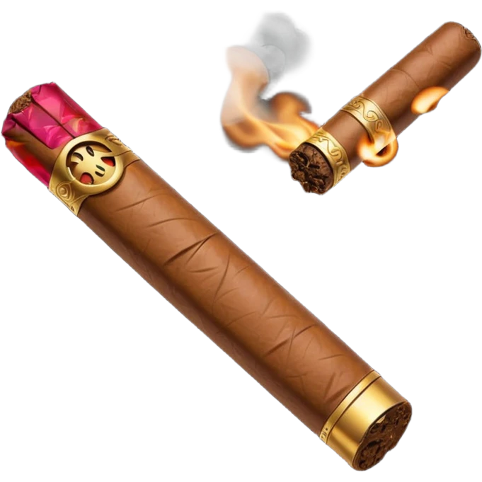 Emoji-style cigar icon, dark brown wrapper, subtle smoke, minimalistic, clean silhouette, metal details, no gold details emoji