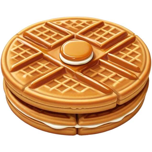 Stroopwafel Cinematic Realistic Stroopwafel Dessert Emoji, depicted as a single, flat, delicate caramel-filled waffle cookie rendered with crisp textures and warm, inviting lighting. emoji