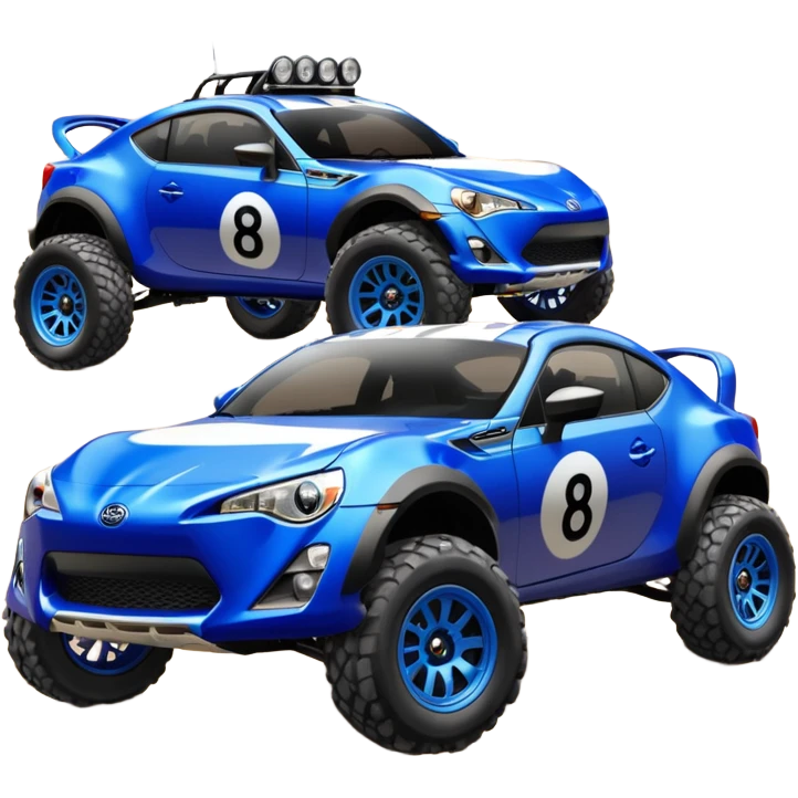 2013 scion fr-s ultramarine off road 4wd monster Baja dessert stadium racer number 86 with large mirror chromed wheels and wide long travel suspension  emoji