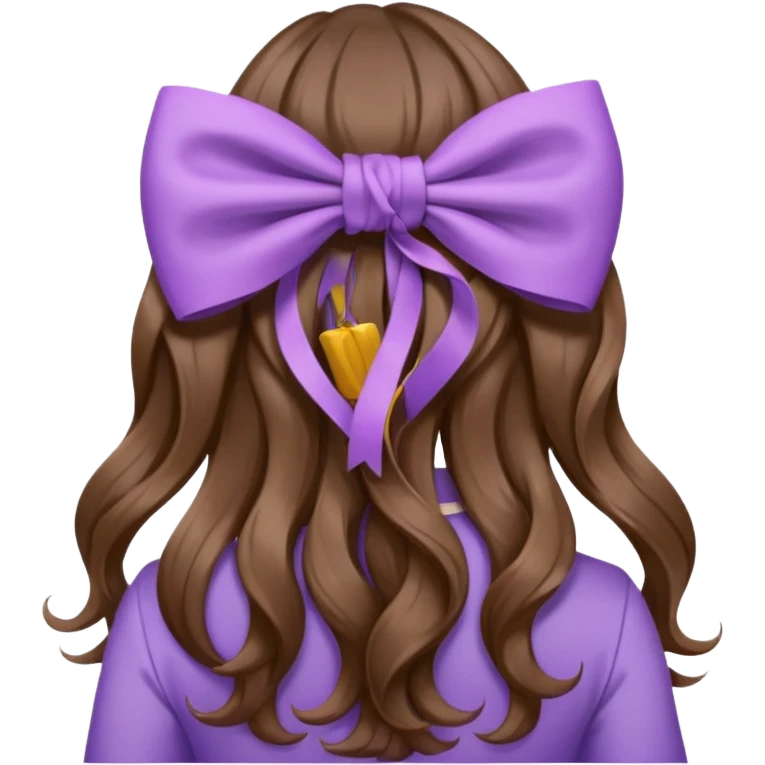 brown wavy long hair from behind with a medium lilac bow emoji