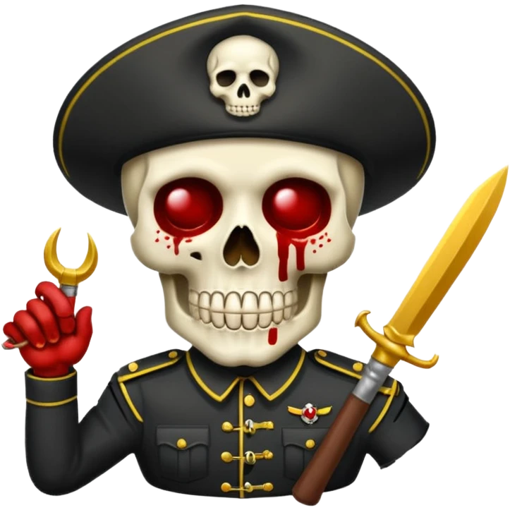 Una calavera 💀 soldado 🪖 mordiendo una bala en su boca emoji