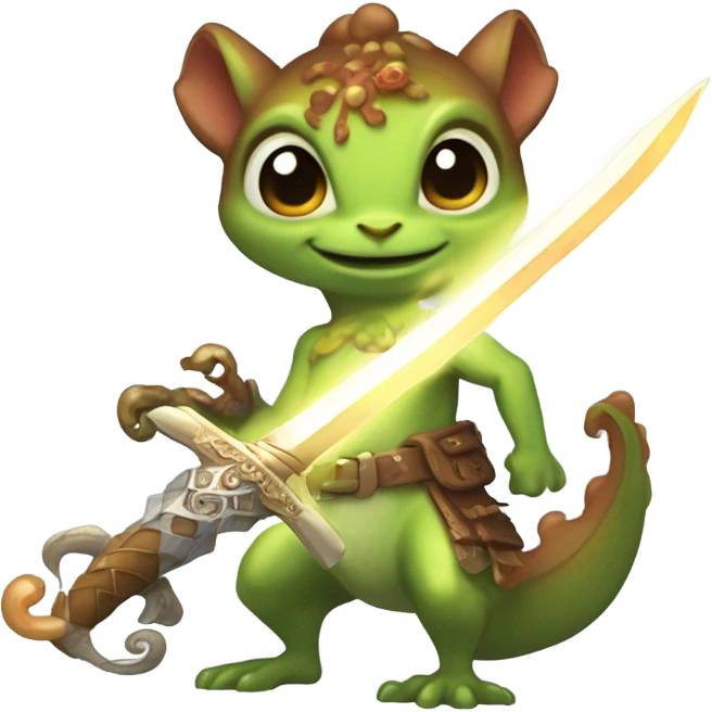 Magic sword and a frog and a squid and a squirrel and a dragon emoji