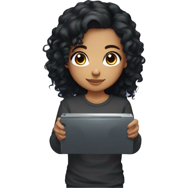 Gamer girl holding console with long sleeve top black hair black brown eyes curly hair looking straight emoji
