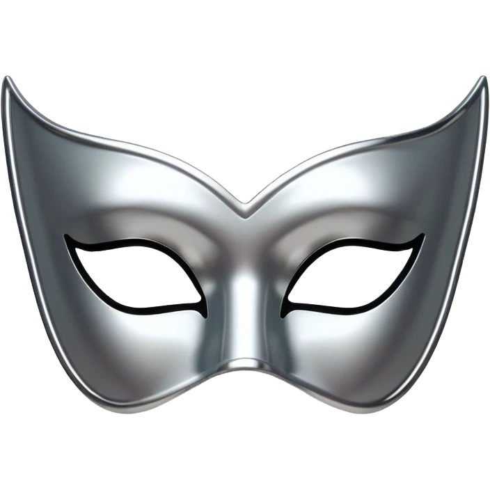 A sleek masquerade mask emoji made of polished silver chrome, smooth sensual curves, reflective metallic surface, mysterious sexy luxury vibe, minimal iOS emoji style, centered, clean white background emoji