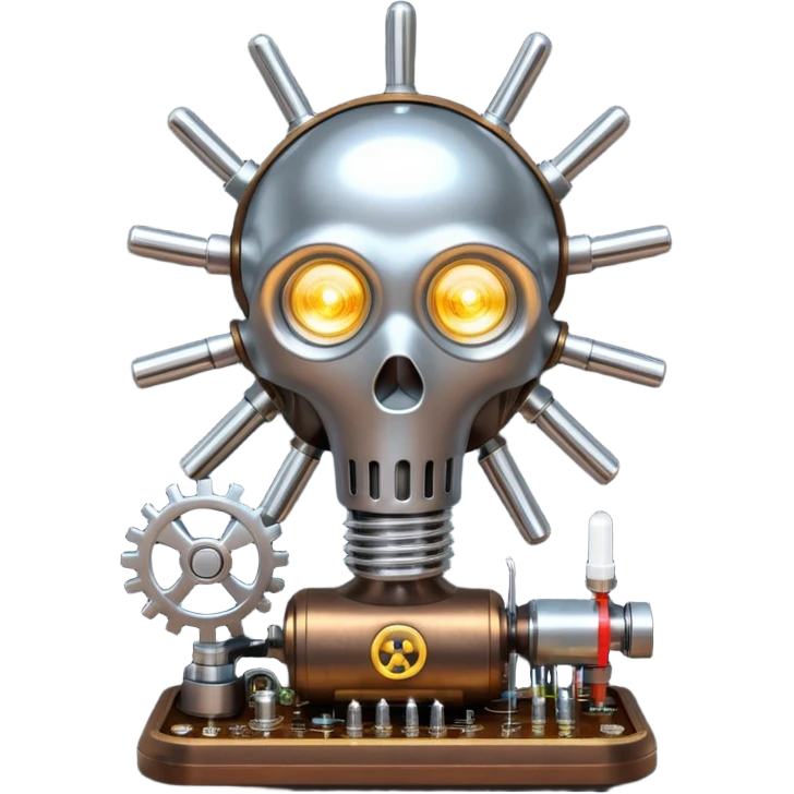 science, chemicals, mechanical gears, steampunk, electronics, electric wires, light bulb, LED, resistors, circuit board, ic, physics,  nuclear model emoji
