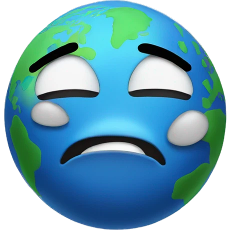 An earth with a crying expression emoji
