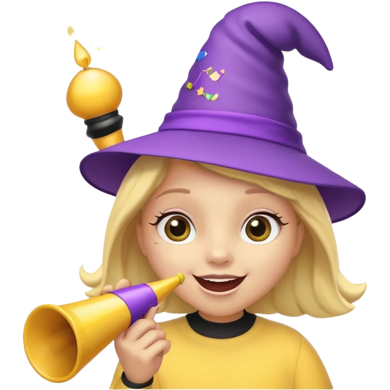 a Bee with purle Birthday Hat, Bee blowing party horn emoji