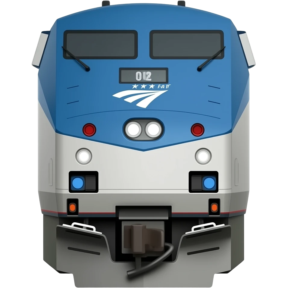 American made apple emoji style grey and blue train at the front emoji