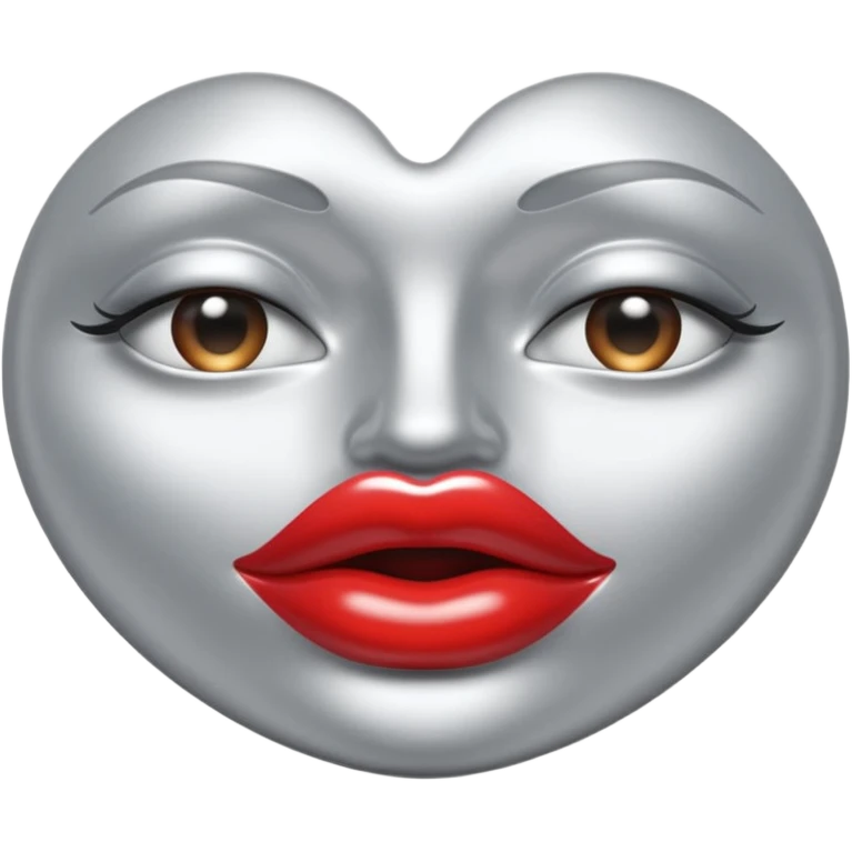 A seductive pair of slightly parted lips emoji made of liquid silver chrome, smooth glossy metallic surface, soft sensual curves, subtle reflections, luxury sexy aesthetic, minimal iOS emoji style, centered composition, clean white background, soft studio lighting, no text emoji