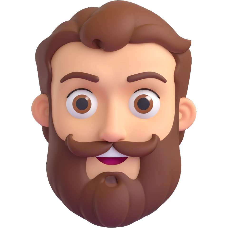 a bearded face showing mixed emotions, smiling and frowning at once, clear expressive style emoji