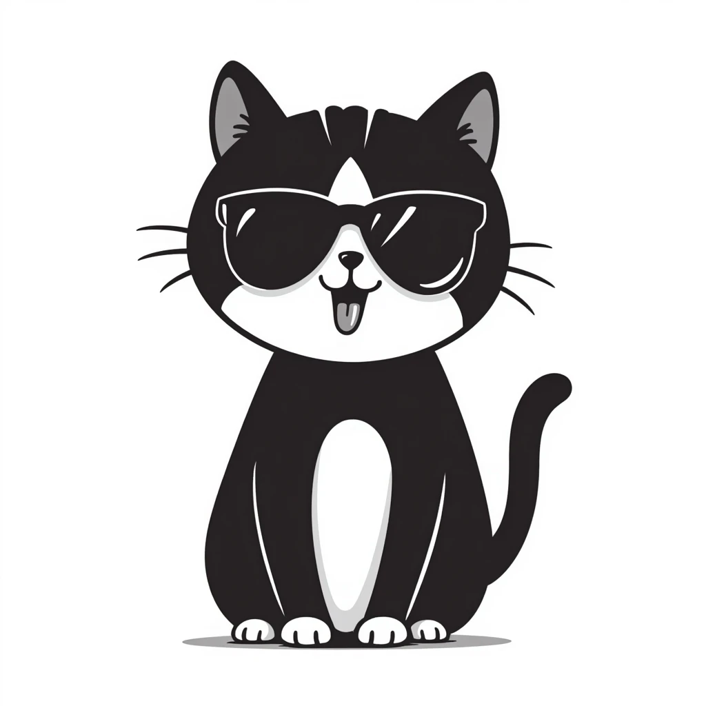 cat wearing oversized sunglasses making a goofy face emoji
