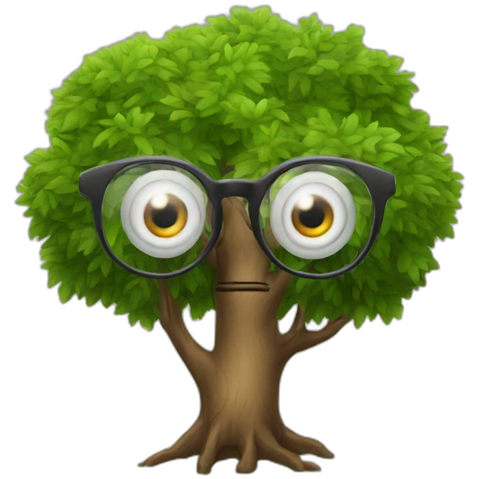 a tree with eyes and a mouth and glasses emoji