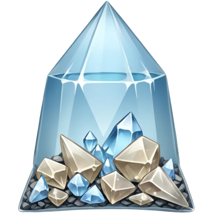 A transparent baggie containing shards of clear glass shards and crushed clear quartz emoji