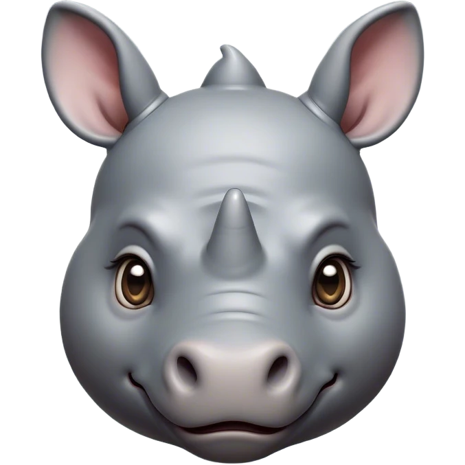 Cinematic Cute Rhinoceros Portrait Emoji, Head tilted playfully and inquisitively, featuring a rugged, glossy slate-gray hide with a gentle, rounded horn and round, sparkling eyes filled with curious wonder, Simplified yet irresistibly adorable features, highly detailed, glowing with a warm, friendly glow, high shine, affectionate and mighty, stylized with a touch of ancient charm, bright and endearing, soft glowing outline, capturing the essence of a mischievous yet loving rhinoceros, so playful it feels like it could stomp out of the screen and into your arms! emoji