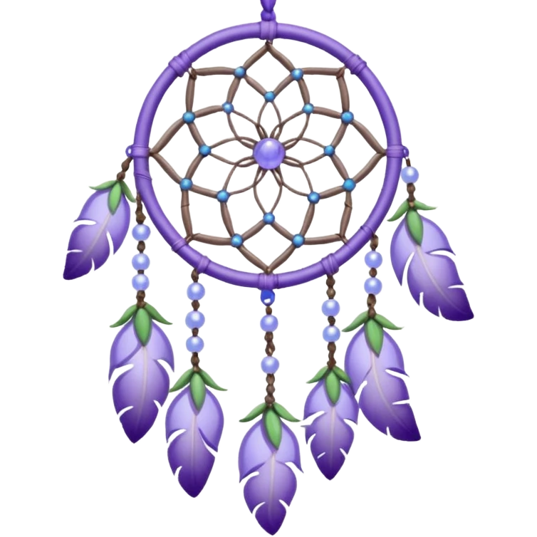 Lavender lilac pastel purple dreamcatcher-suncatcher with lavender flowers and lilac flowers attached, blue beads, and white beads, green leaves emoji
