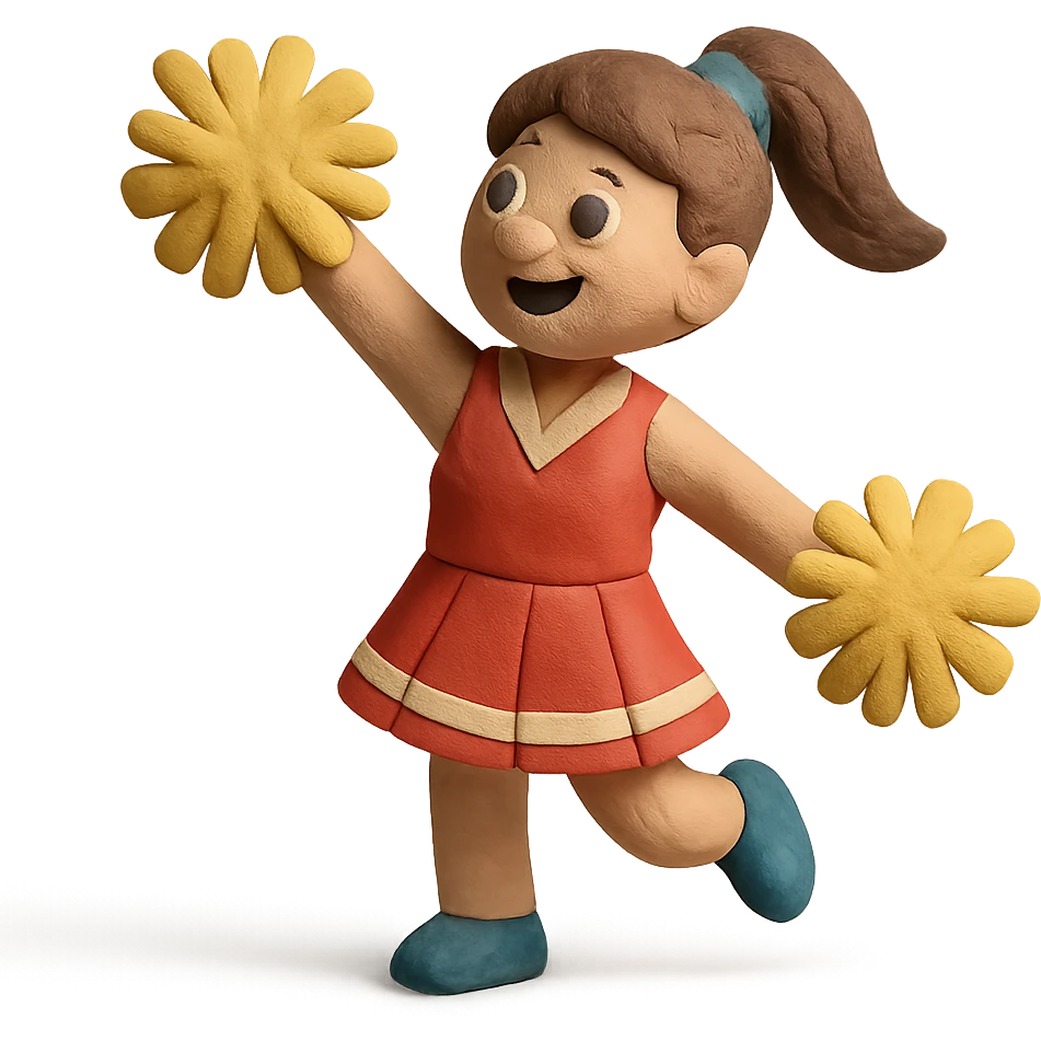 cheerleader cheering with pompoms to the left emoji