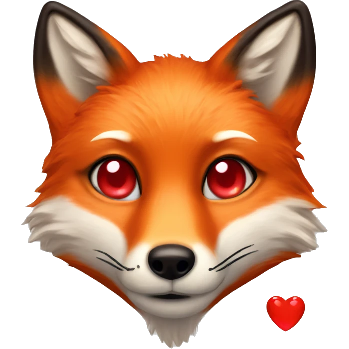 deep lush red fox face with tiny red heart instead of eyes emoji