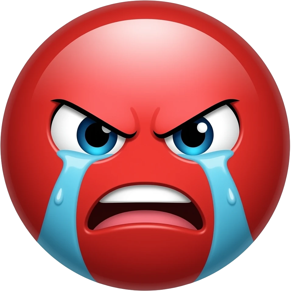 Red circle mad and crying with eyebrows emoji