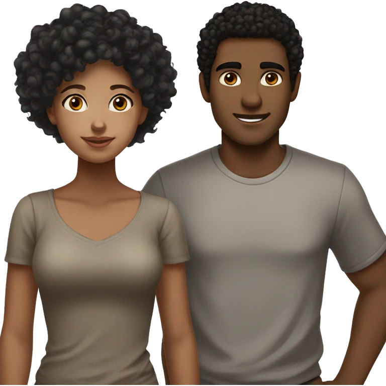 A couple where the girl has black hair fair skin and brown eyes and the boy has medium tone skin black some what curly hair and brown eyes  emoji