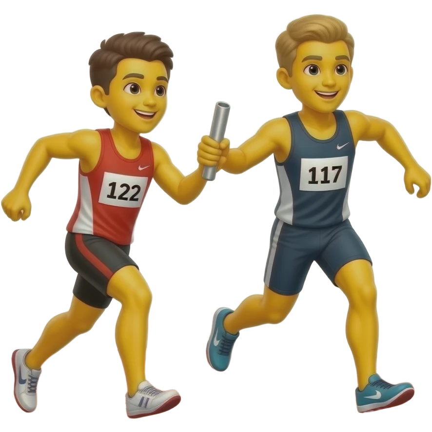 Relay race baton pass with two people, yellow skin emoji