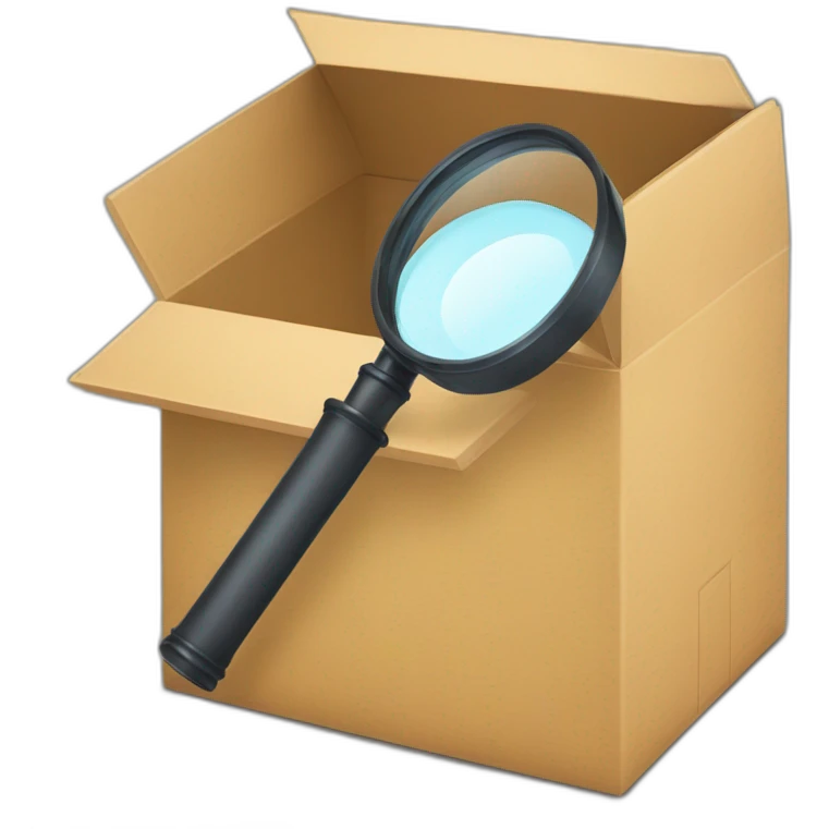 a magnifying glass and an empty box emoji