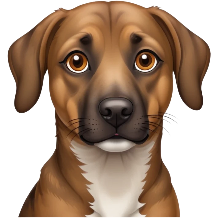 A mountain cur dog with a brindle coat and brown eyes emoji