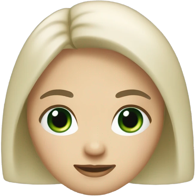 round face wide, fair skin, dark green eyes, thick black eyelashes, small nose, hair below the shoulders, hair color gray-blond.  emoji