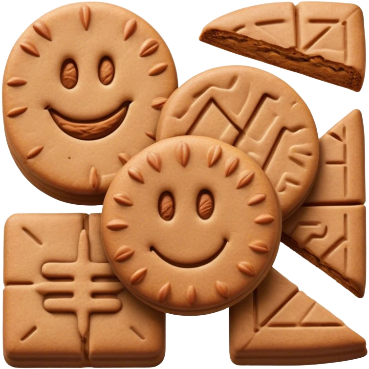 Cinematic Realistic Speculaas Biscuit Emoji, featuring spiced, crisp cookies rendered with lifelike detail and warm, aromatic lighting. emoji
