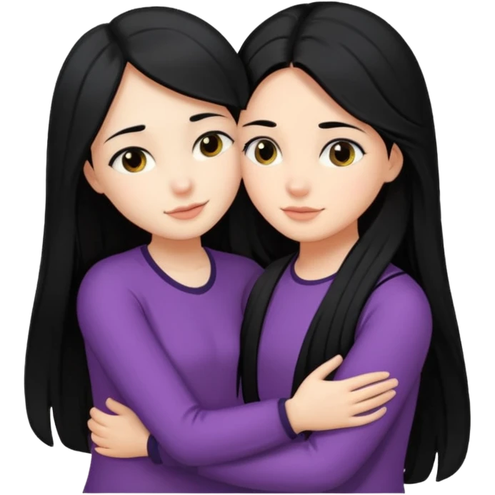 girl with black long hair hug girl with black mid length hair emoji