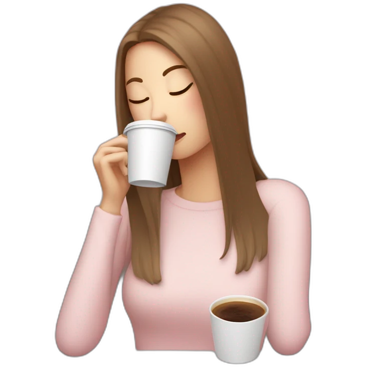 woman-with-pale-skin-and-brown-long-thin-straight-hair-wearing-a-white-woolly-shirt-drinking-coffee-from-a-light-pink-takeaway-cup-eyes-closed-b emoji