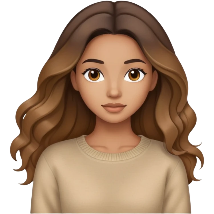 Brunette balayage long hair mixed women beige sweater emoji
