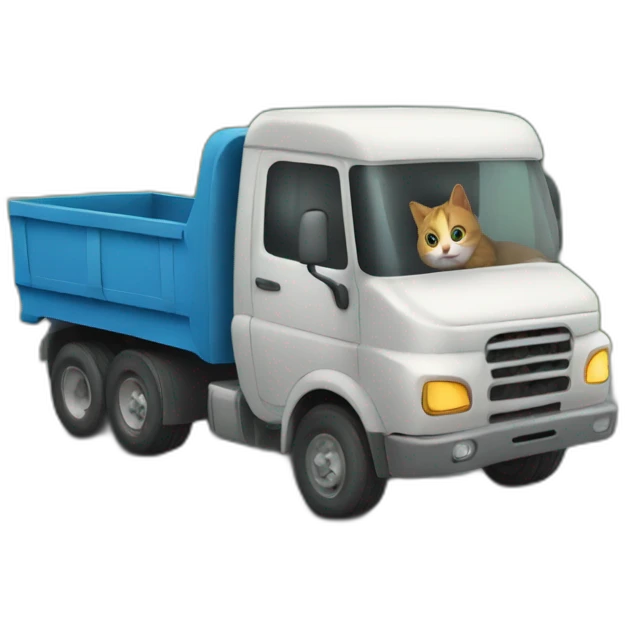 Un chat sur la route avec un camion qui roule emoji