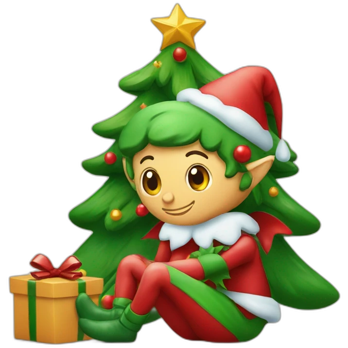 Christmas elf beside the tree emoji