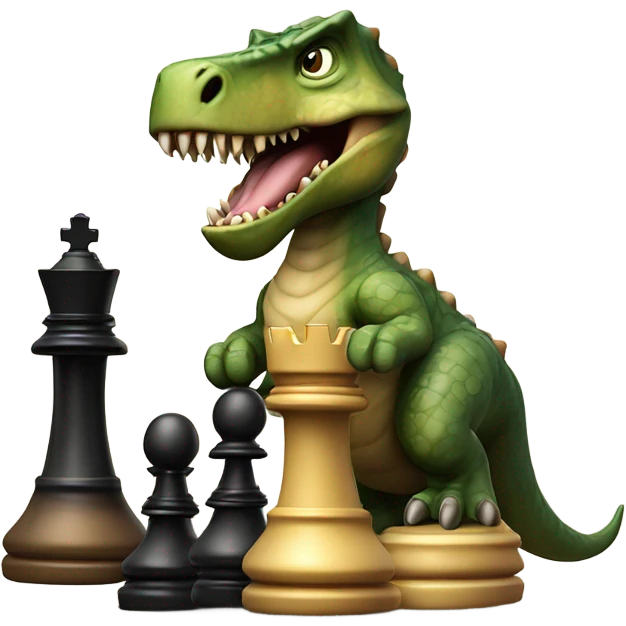 dinosaur holds a queen chess piece in its paw emoji