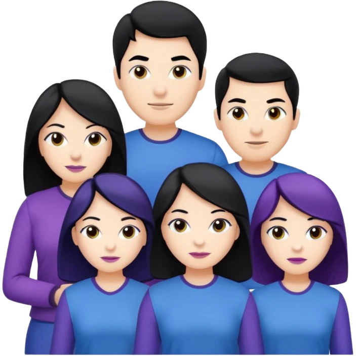 4people 2 men and 2 women. with black hair and white skin. ready to create a team. with blue and purple clothes emoji
