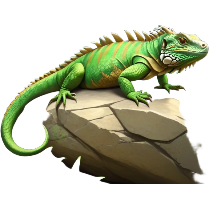 cinematic-iguana-realistic-full-body-basking-emoji,-long-scaly-body-stretched-out-on-a-sunlit-rock,-spiny-ridge-running-down-its-back,-textured-green-and-brown-skin-dappled-with-light,-sharp-intelligent-eyes-studying-the-surroundings,-long-tail-draped-over-the-stone,-simplified-yet-realistic-focused-features,-highly-detailed,-glowing-with-a-warm-tropical-glow

 emoji