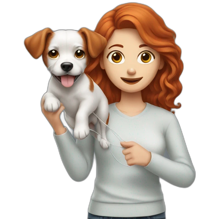 redhead woman holding wire hair dog emoji