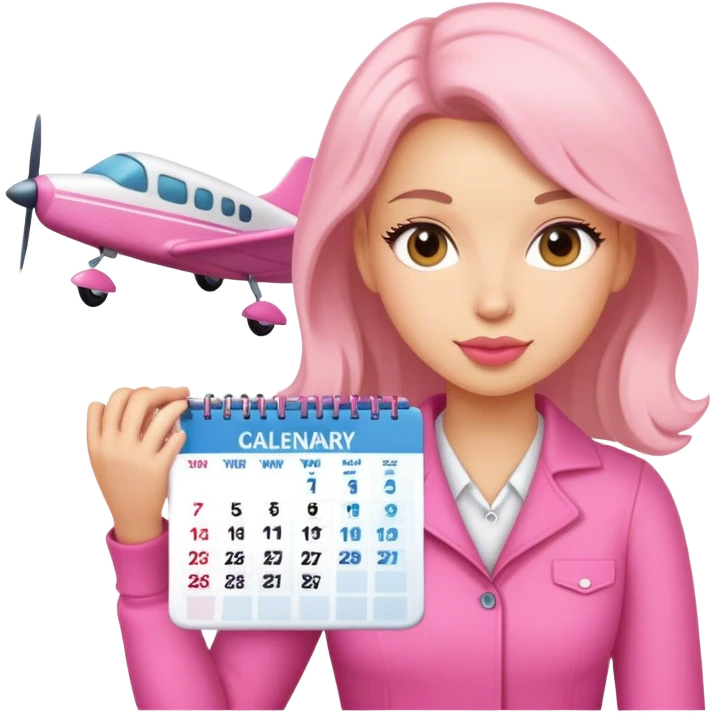 Pink girly With small plane calender  emoji