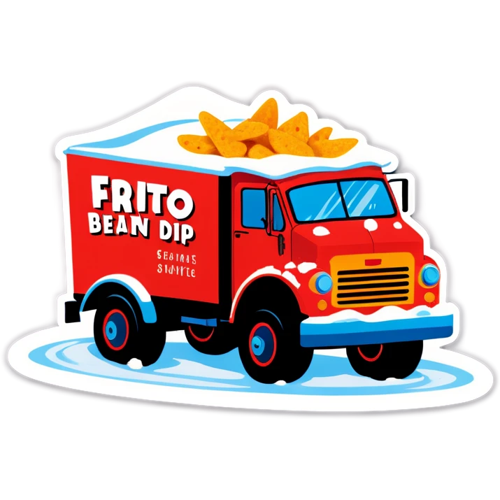 Frito bean dip truck driving on snowy roads emoji