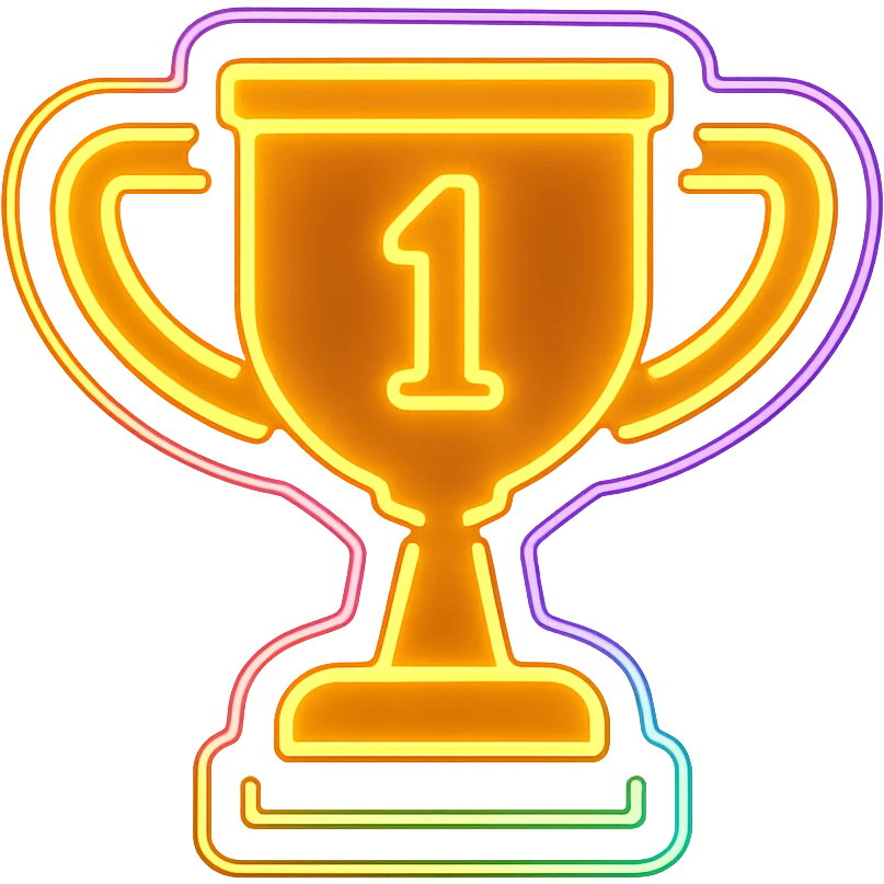 A trophy icon with glowing neon outlines and vibrant colors emoji