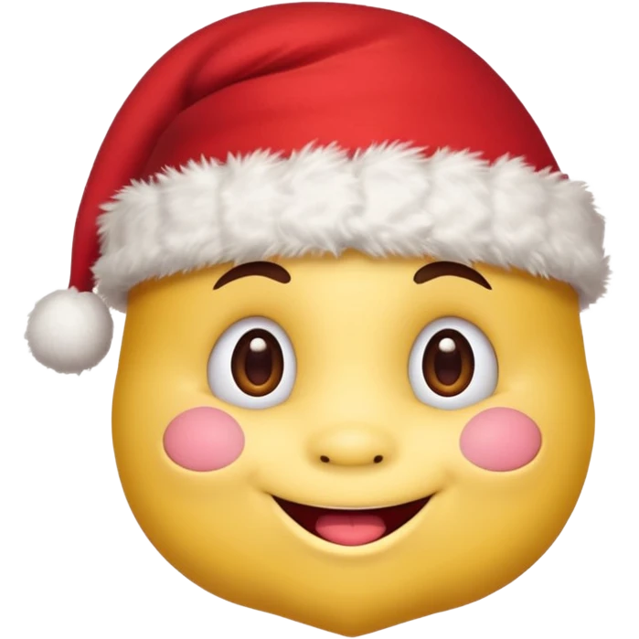 :noel: from jeuxvideo.com: A yellow small smiling face wearing a red Santa hat with a pompom, rosy cheeks and twinkling eyes, conveying a warm, festive vibe. It should be a trolling smile. Like kappa. emoji