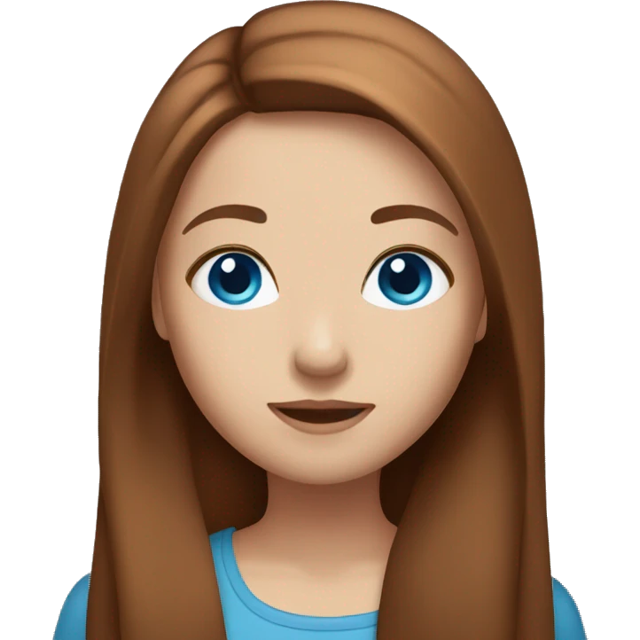 Girl with auburn brown long straight hair and blue eyes emoji