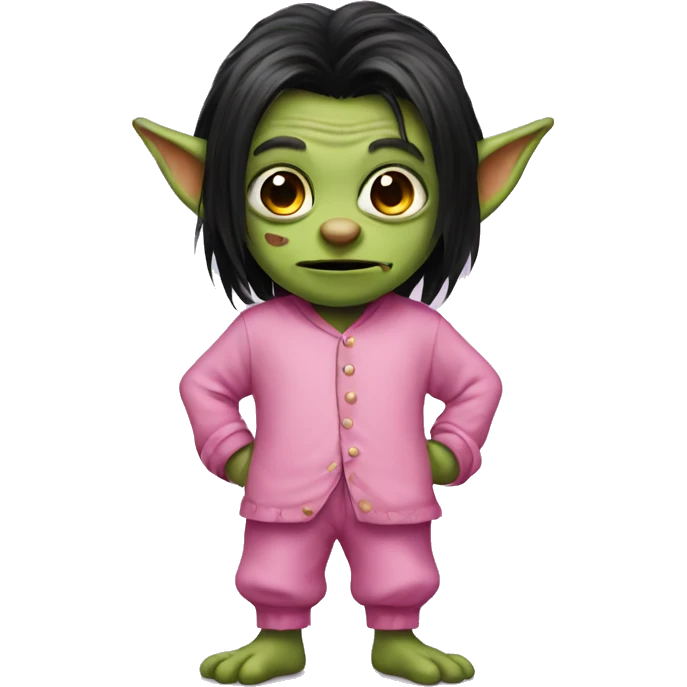 goblin with black long hair and pink pajamas emoji
