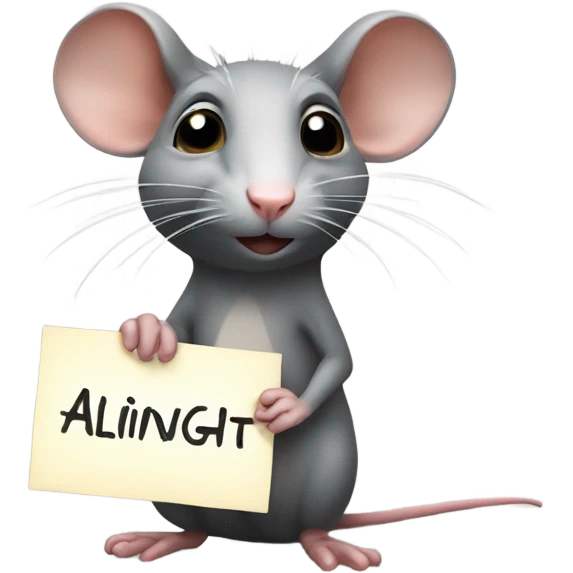 The rat, with its head turned to the right, holds a sign with the inscription "ALINGHT". emoji