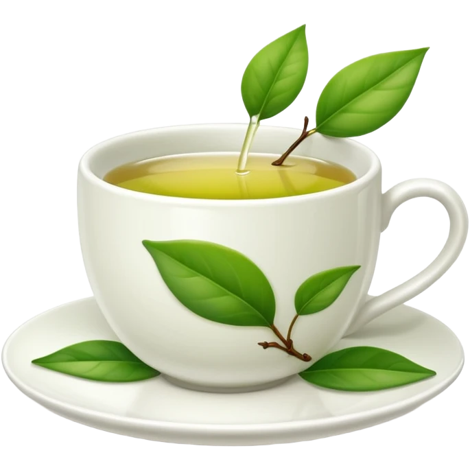 White tea cup with leaf on the plate but not on the tea emoji
