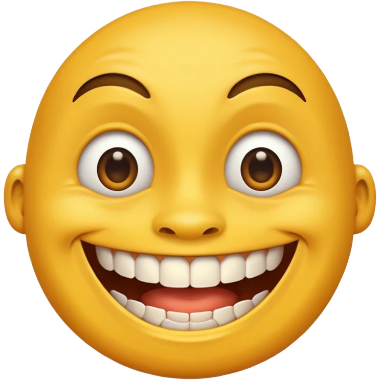 a smiling yellow face with very big teeth like the trivago guy emoji