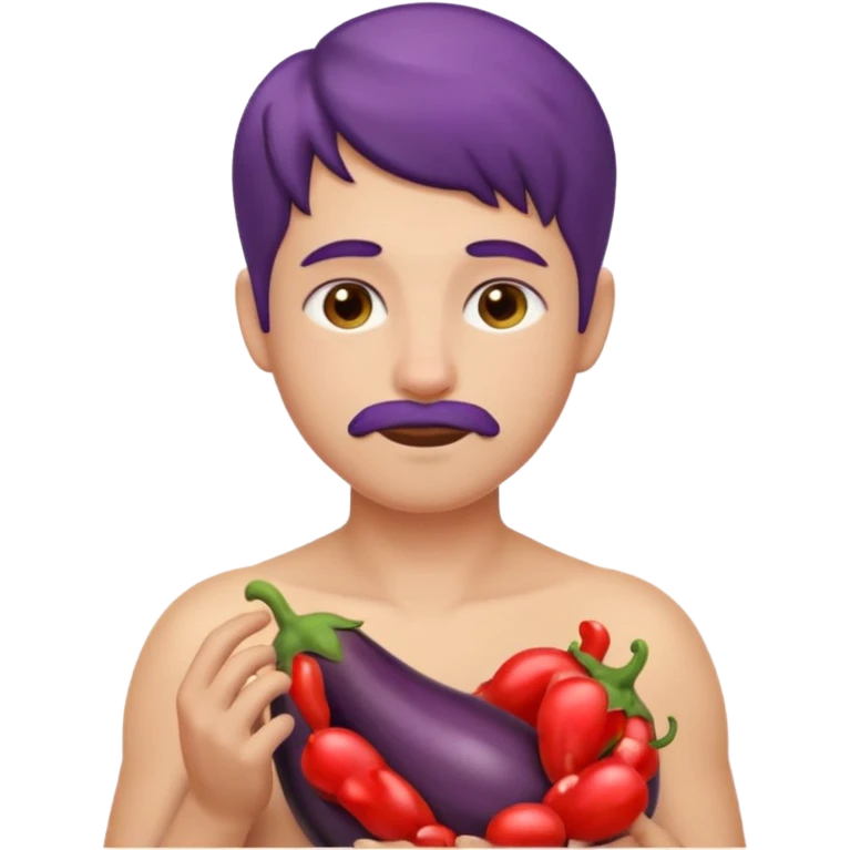 Bare tits, rubbing eggplant on chest emoji emoji